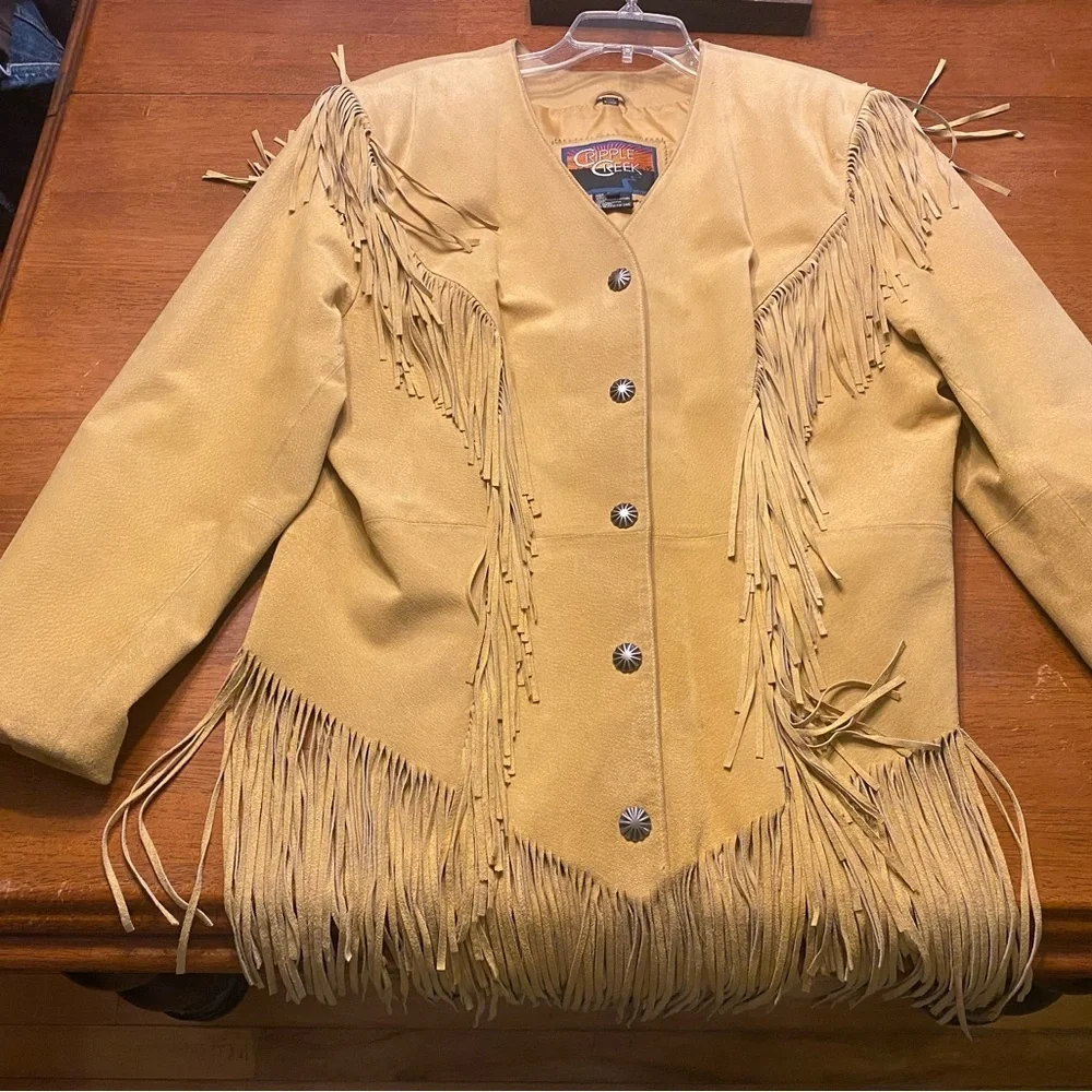 VTG Cripple Creek Golden Tan Fringe Leather Jacket